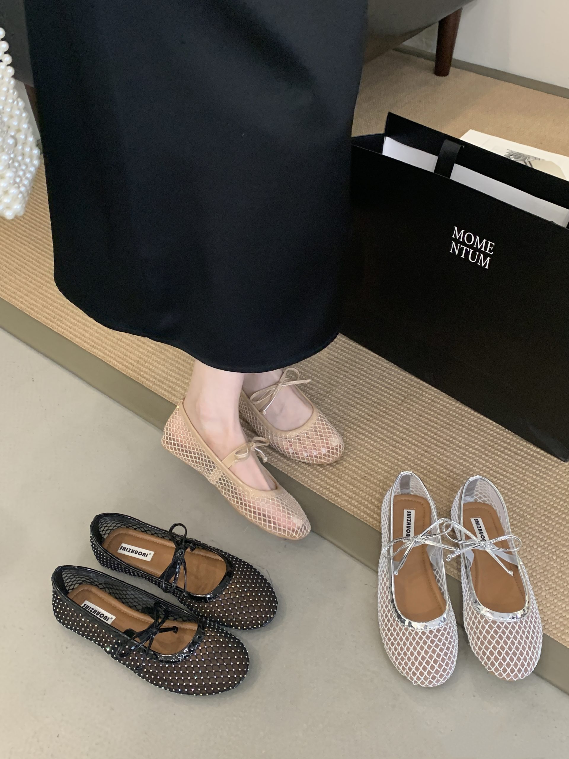 SHIZHUONI Women's Flat Breathable Mary Jane Shoes 2025 New Style Large Size Hollow Out One-Strap French Casual Shoes