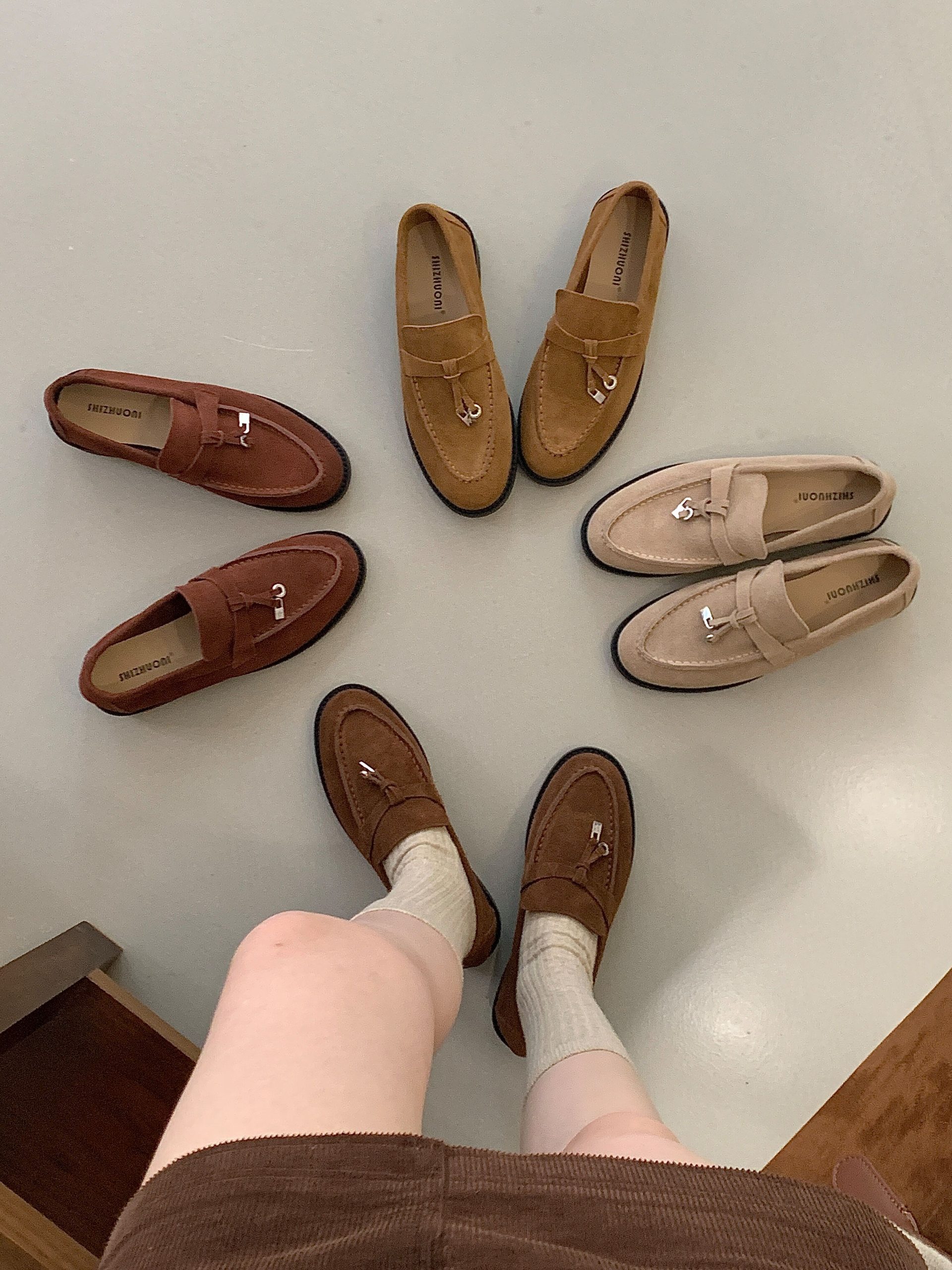 1761104342752_lSYDaT.jpg Korean Style Round Toe Metal Buckle Chunky Heel Deep Mouth Women's Loafers 2025 New Spring Autumn Suede Comfortable