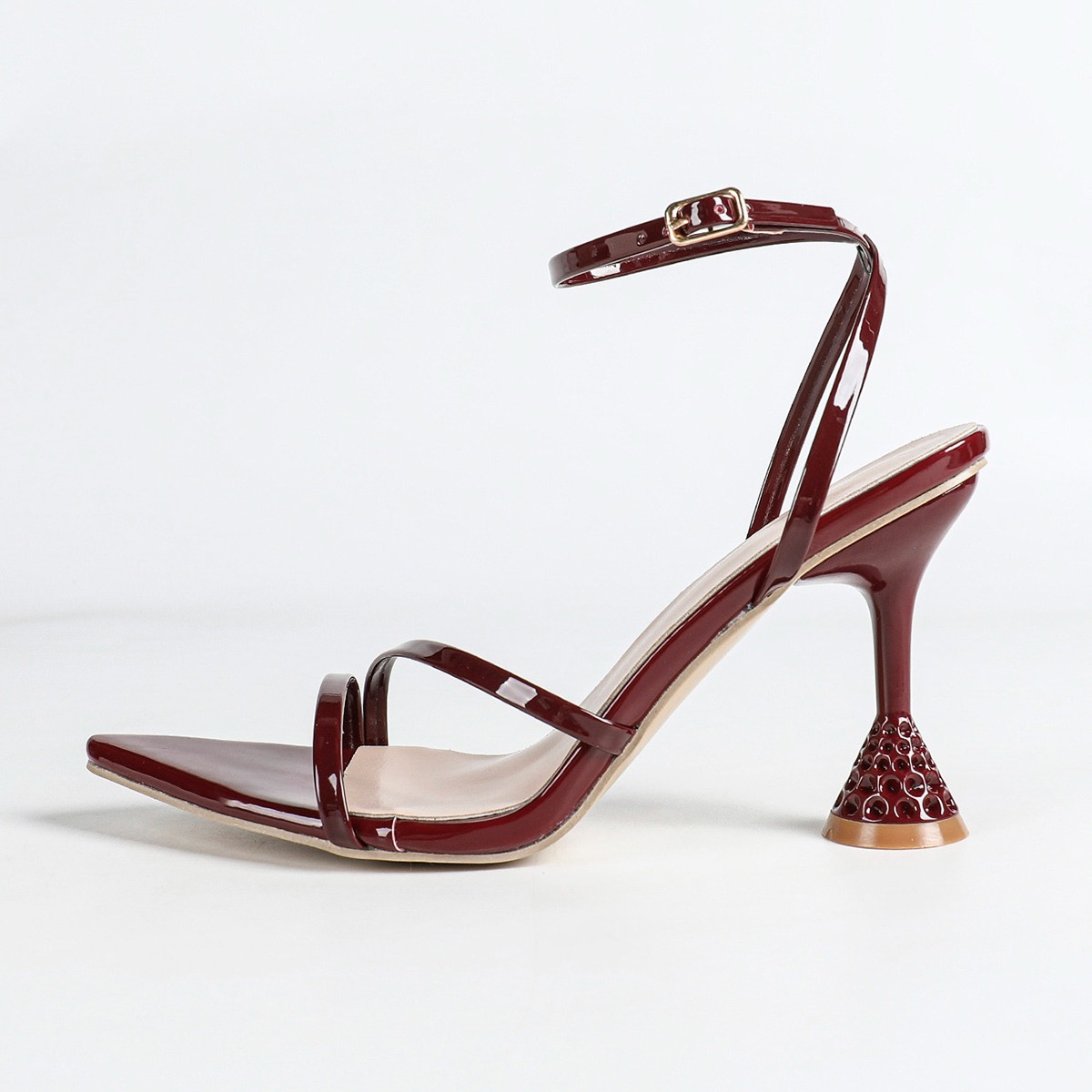 Fashion European American Style Open Toe Sandals Women Sexy Red Thin Strap Elegant One Strap High Heels