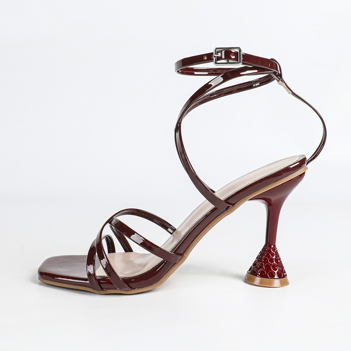 Sexy Red Cross Strap Roman Sandals for Women Open Toe Summer Thin Strap Hollow High Heels