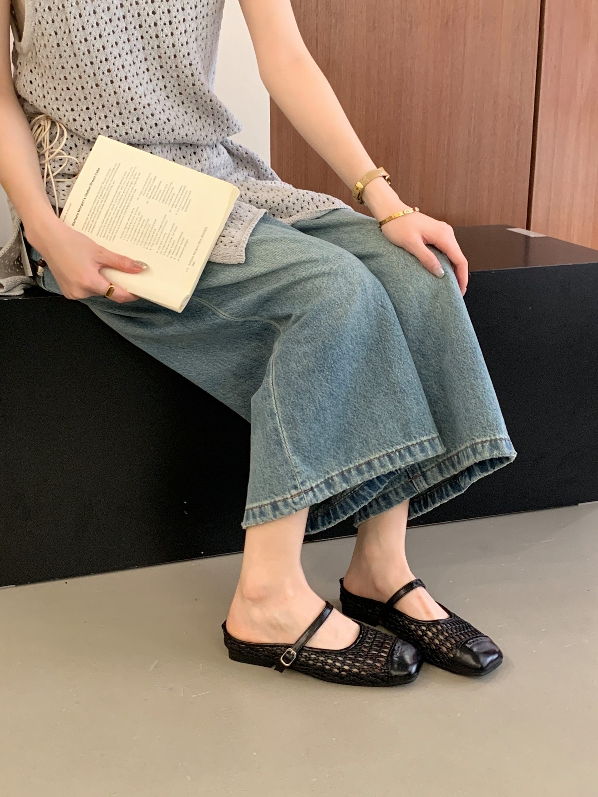 Comfy Closed-Toe Slippers for Women 2026 New Summer Woven Hollow Out Mules Mary Jane Flat Sandals