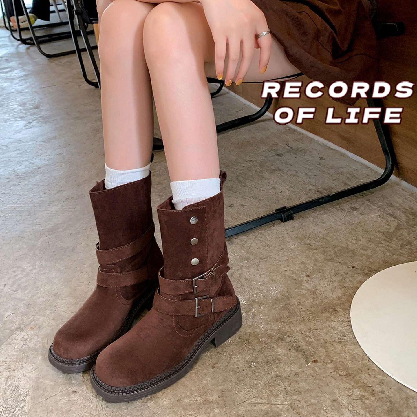 Crape Myrtle Women's Chunky Heel Ankle Boots with Buckle Strap, 5.5cm Lift, Suede Look, Fall 2025