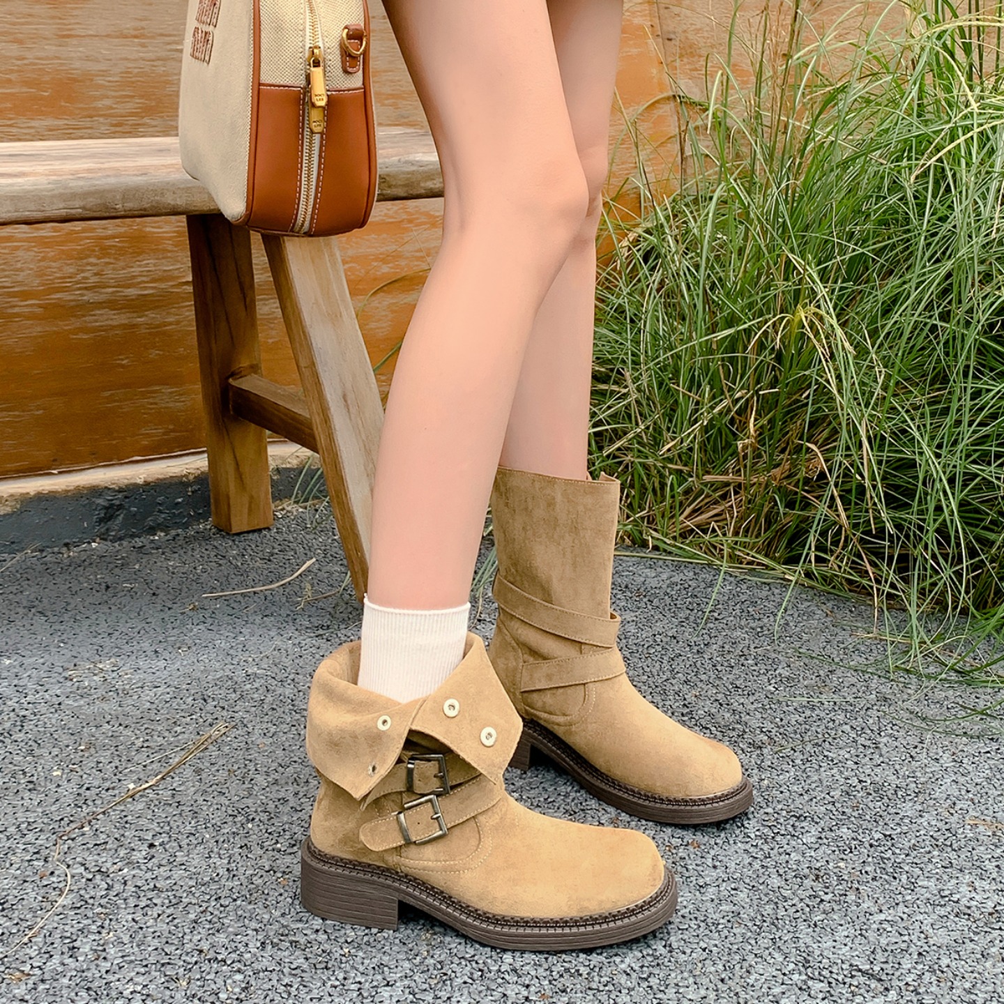 Crape Myrtle Women's Chunky Heel Ankle Boots with Buckle Strap, 5.5cm Lift, Suede Look, Fall 2025