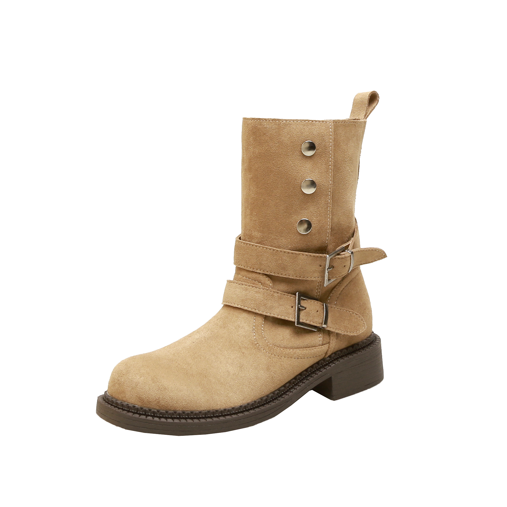 Crape Myrtle Women's Chunky Heel Ankle Boots with Buckle Strap, 5.5cm Lift, Suede Look, Fall 2025