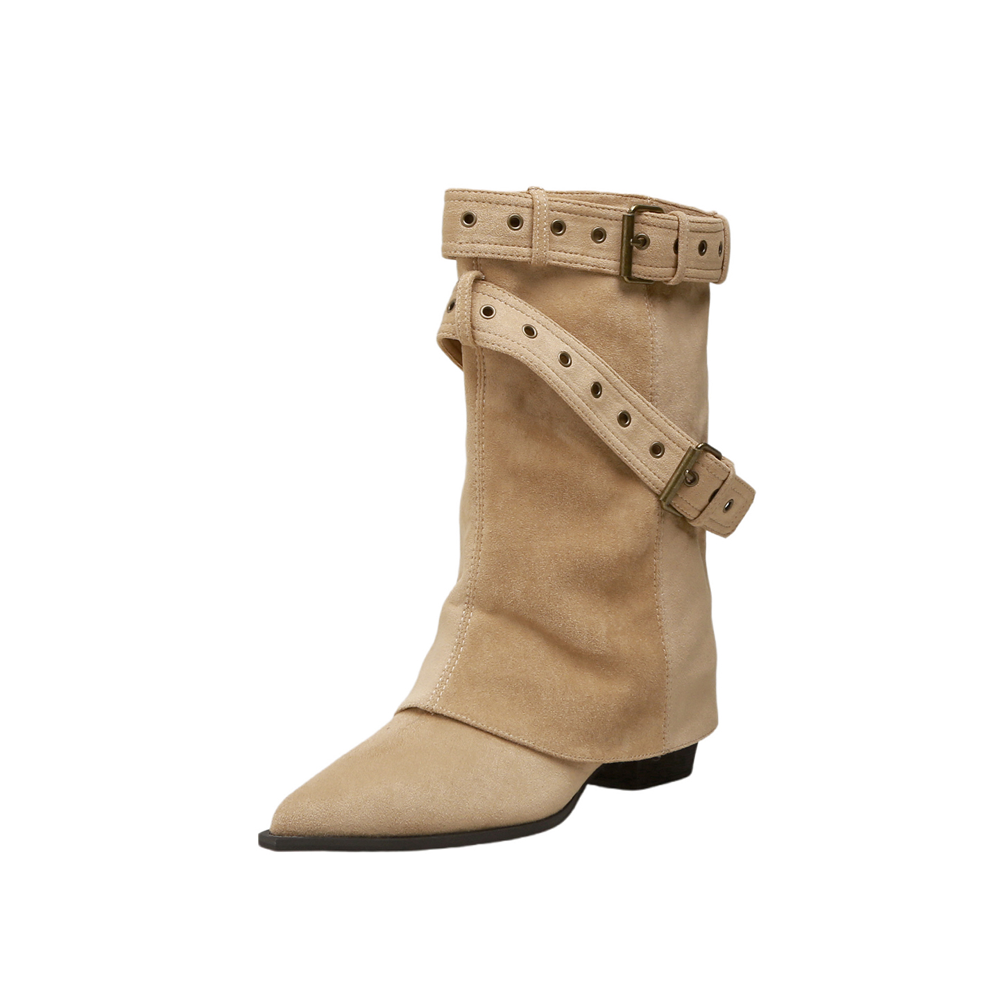 New Autumn Winter Danish Boot Tubes Pointed Toe Buckle Strap 6cm Chunky Heel Desert Cowboy Stacked Short Boots Women Western Boots