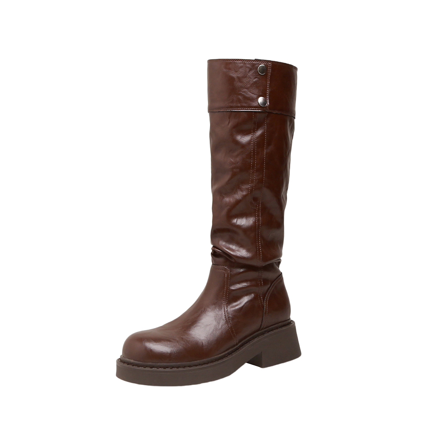 New Wasteland Style Foldable Stacked Boots Two-Way Turn-Down Long Boots Chunky Heel Thick Sole High-Tube Knight Boots