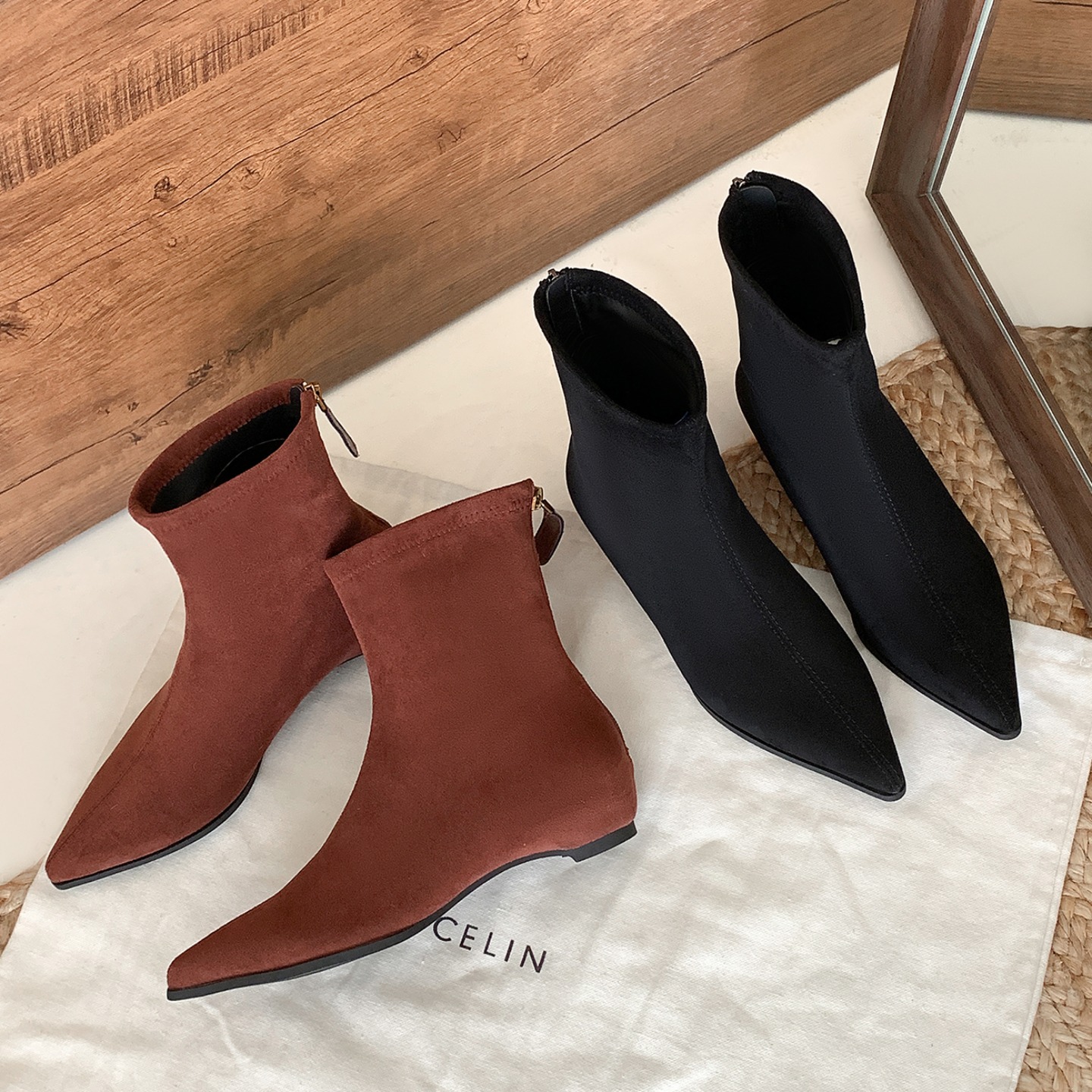 Trendy Korean Retro Pointed Toe Suede Comfortable Hidden Wedge Short Boots for Women Autumn Winter Martin Boots