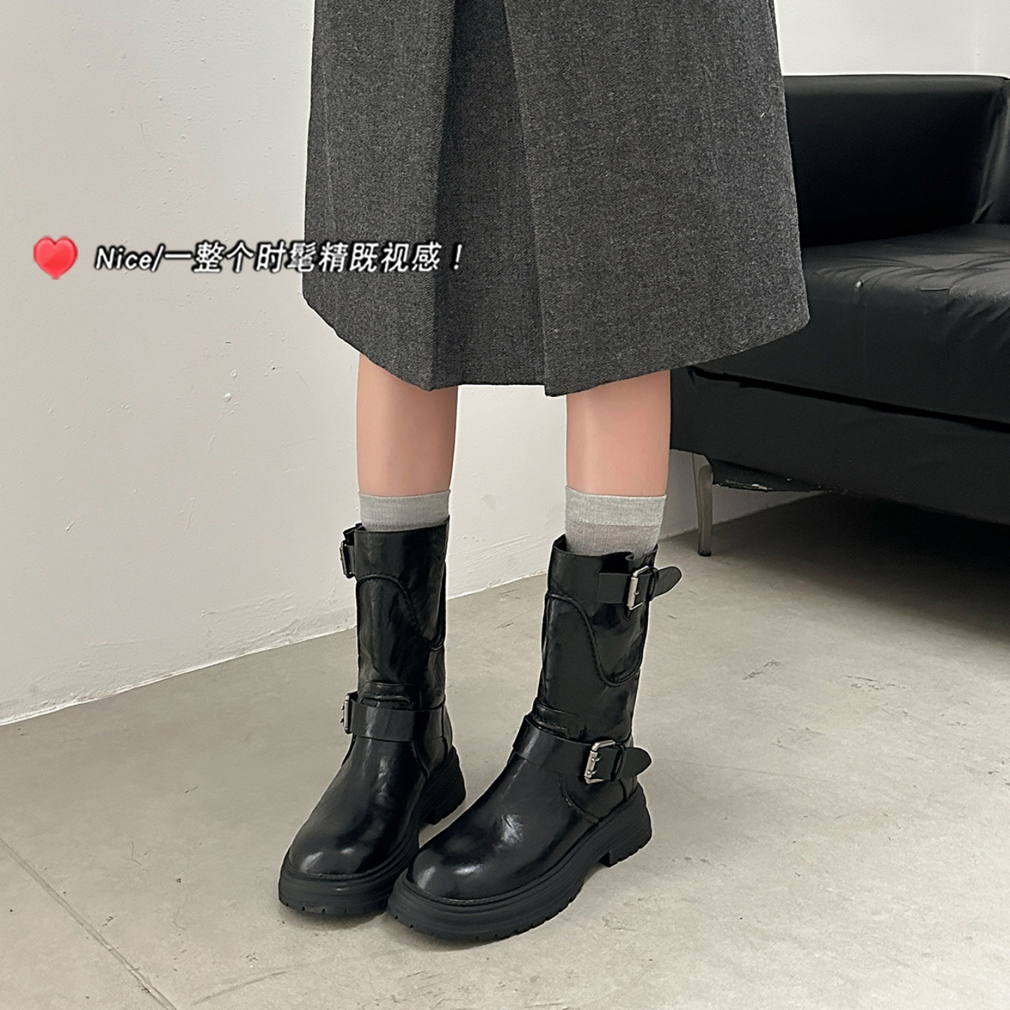 Vintage Punk Round Toe Belt Buckle Knight Boots Women 2025 New Thick Sole Martin Boots Venom Boots