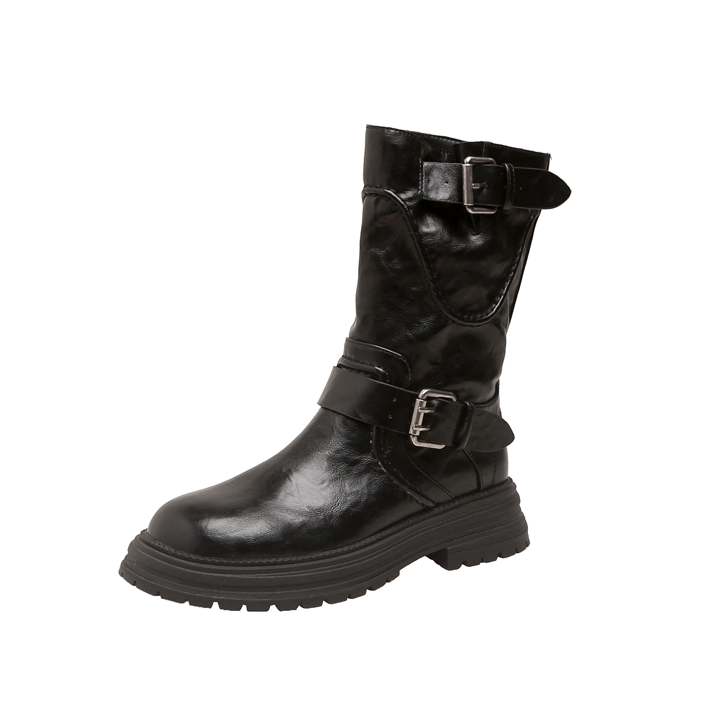 Vintage Punk Round Toe Belt Buckle Knight Boots Women 2025 New Thick Sole Martin Boots Venom Boots
