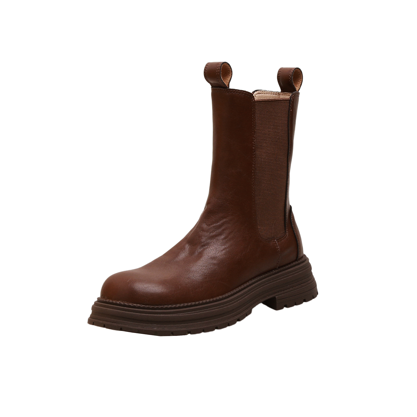 Women's Autumn New Chelsea Boots Soft Leather Wrinkled Thick Sole Elastic Short Boots Street Style