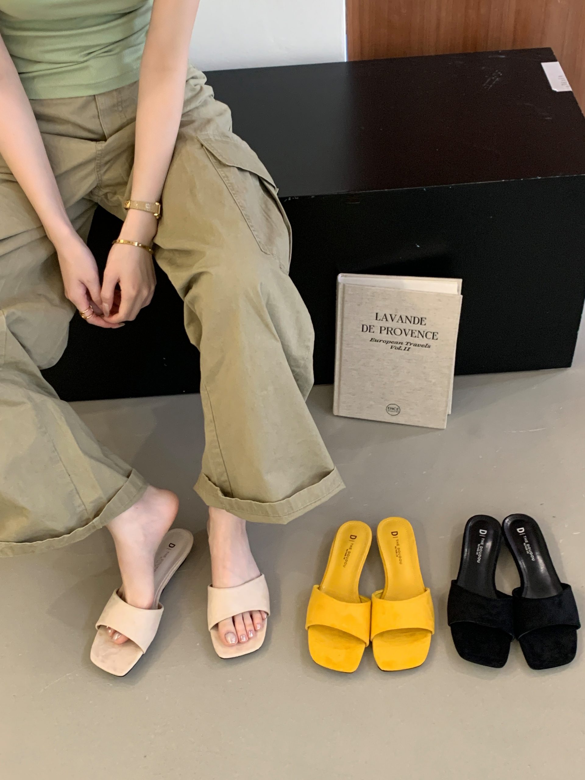 Women's Yellow Suede Wedge Slippers with One-Band Design for Summer 2026, Red Sandals