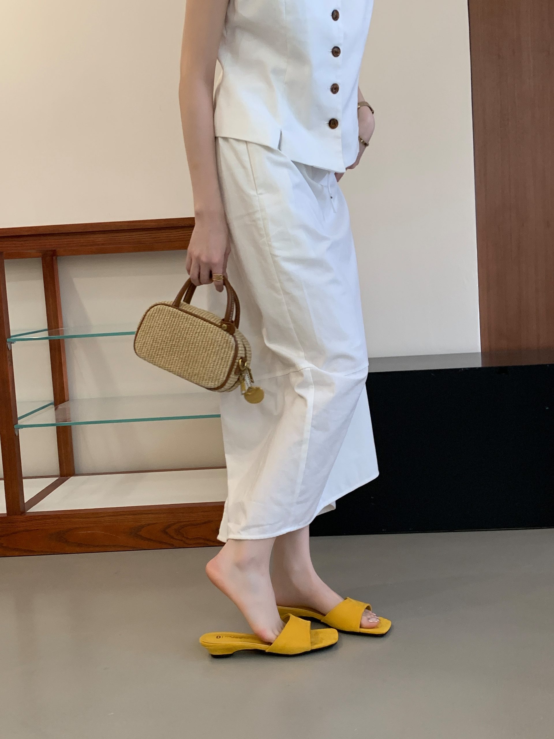 Women's Yellow Suede Wedge Slippers with One-Band Design for Summer 2026, Red Sandals